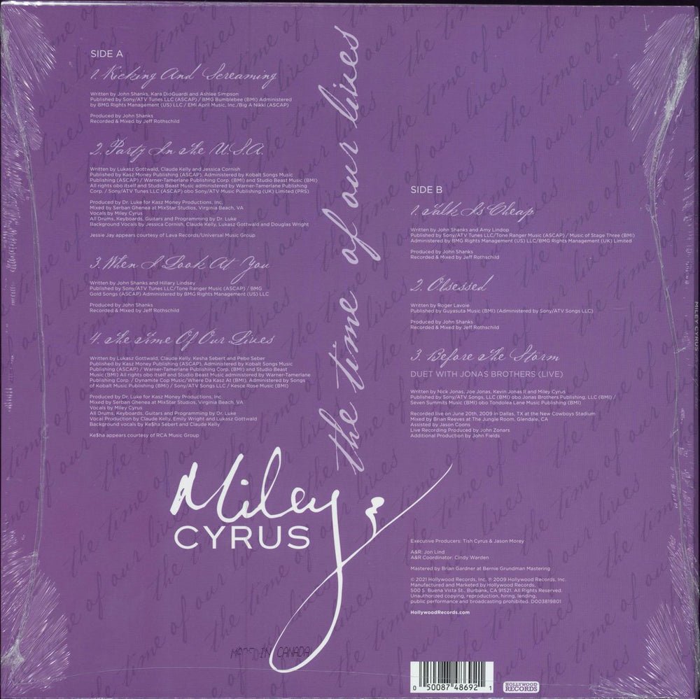 Miley Cyrus The Time Of Our Lives - White / Purple Splatter US vinyl LP album (LP record) 050087486921