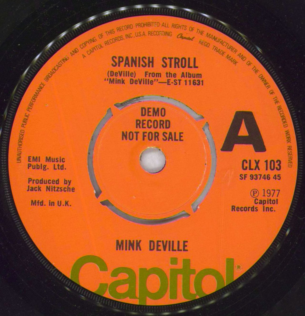 Mink DeVille Spanish Stroll UK Promo 7" vinyl single (7 inch record / 45) CLX103