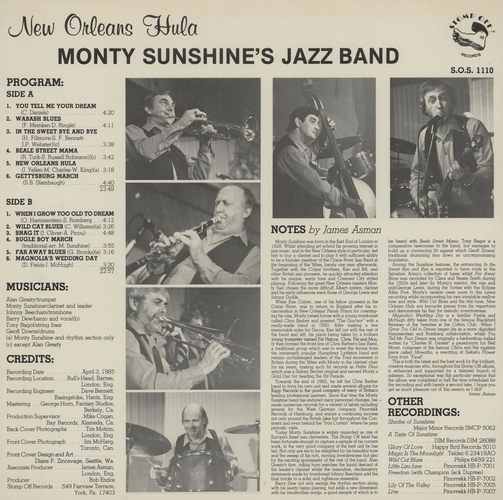 Monty Sunshine New Orleans Hula US vinyl LP album (LP record)