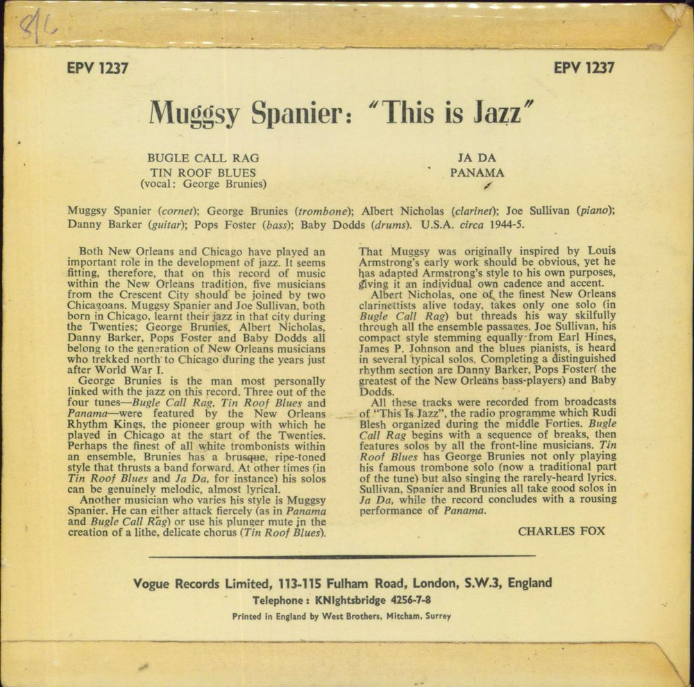 Muggsy Spanier This Is Jazz UK 7" vinyl single (7 inch record / 45)