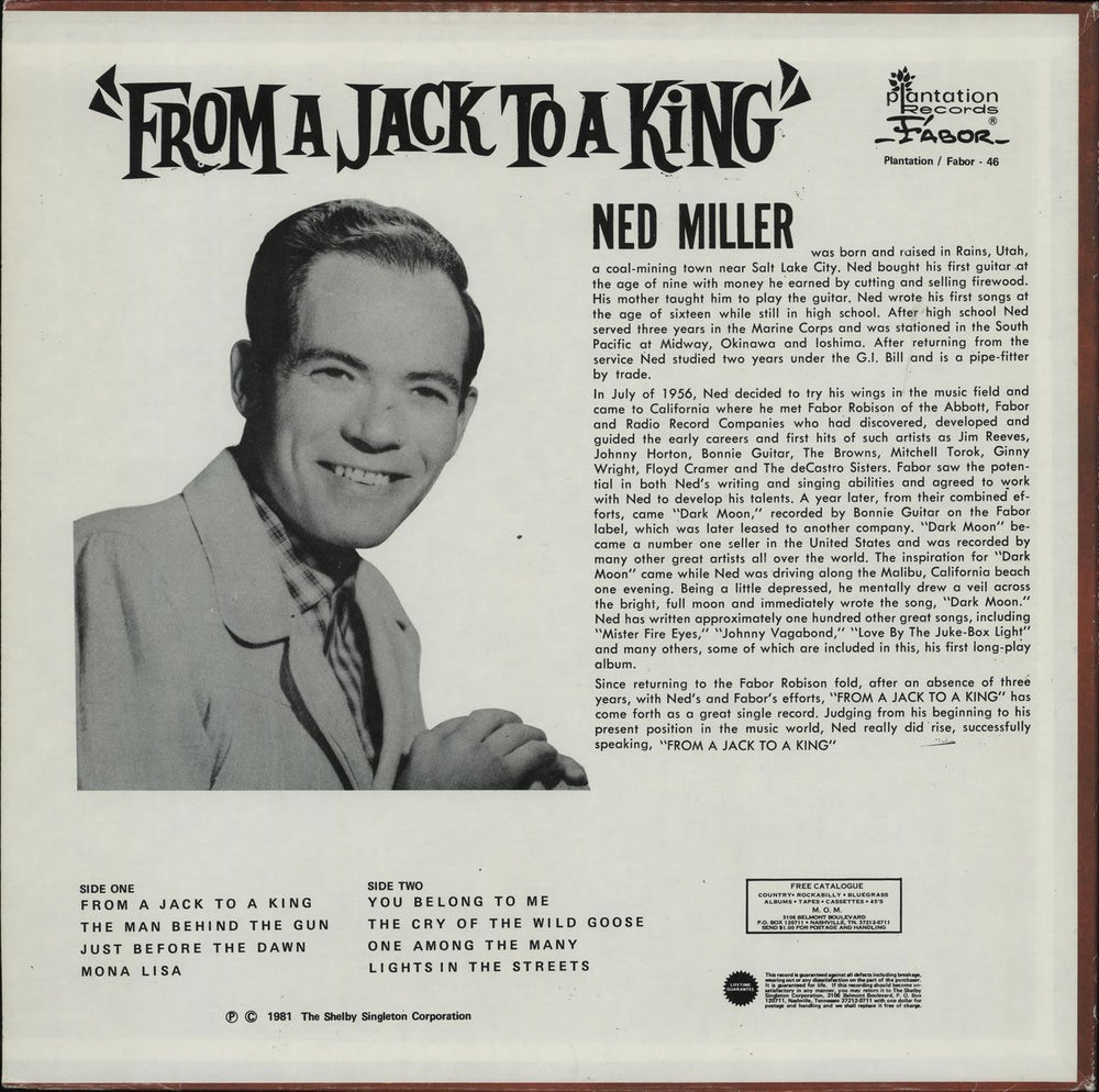 Ned Miller From A Jack To A King US vinyl LP album (LP record)