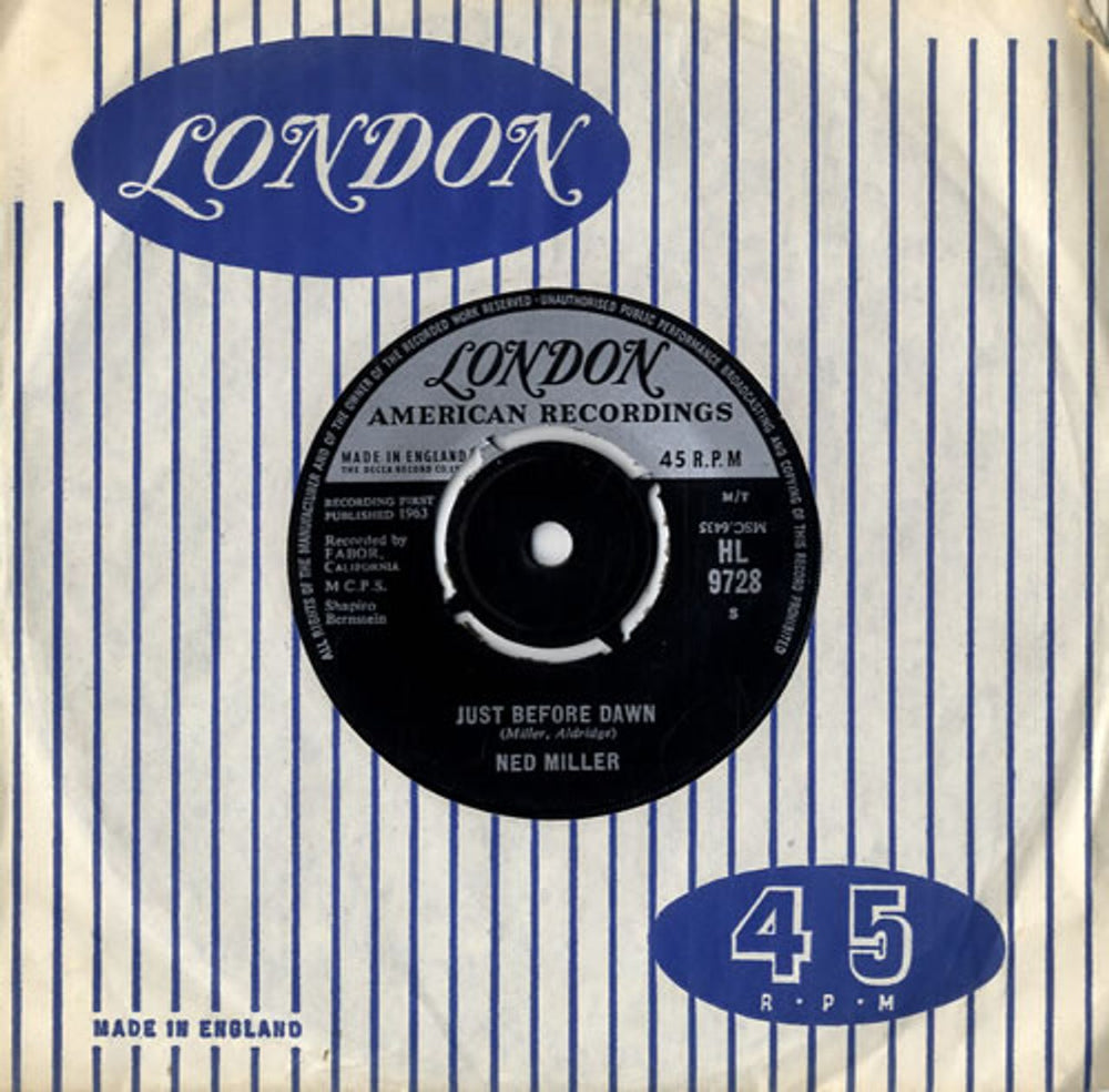 Ned Miller Just Before Dawn UK 7" vinyl single (7 inch record / 45) HL9728
