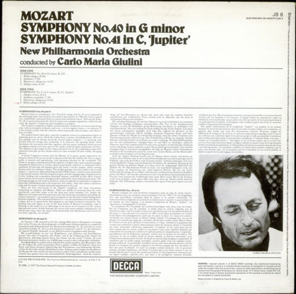 New Philharmonia Orchestra Symphony No. 40 in G minor & Symphony No. 41 in C 'Jupiter' UK vinyl LP album (LP record) NV0LPSY531293