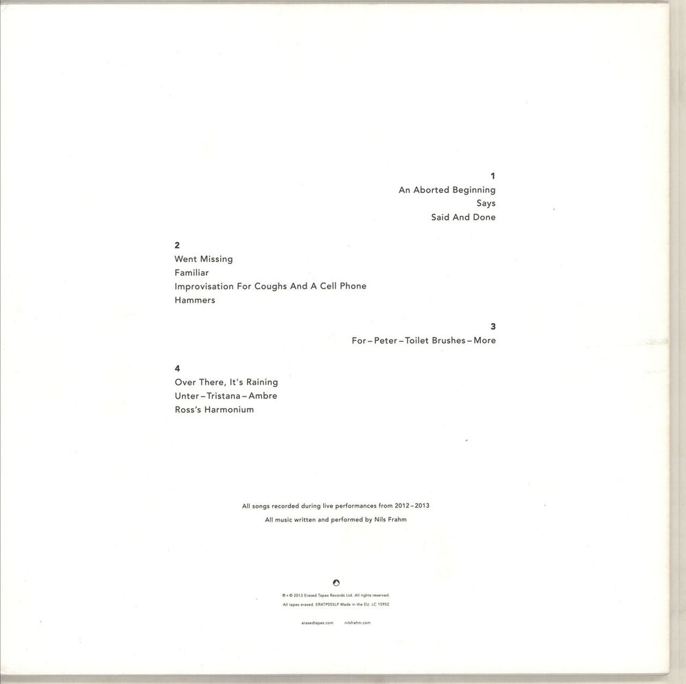 Nils Frahm Spaces UK 2-LP vinyl record set (Double LP Album)