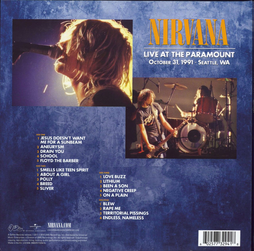 Nirvana (US) Live At The Paramount - 180gm US 2-LP vinyl record set (Double LP Album) 602577329418