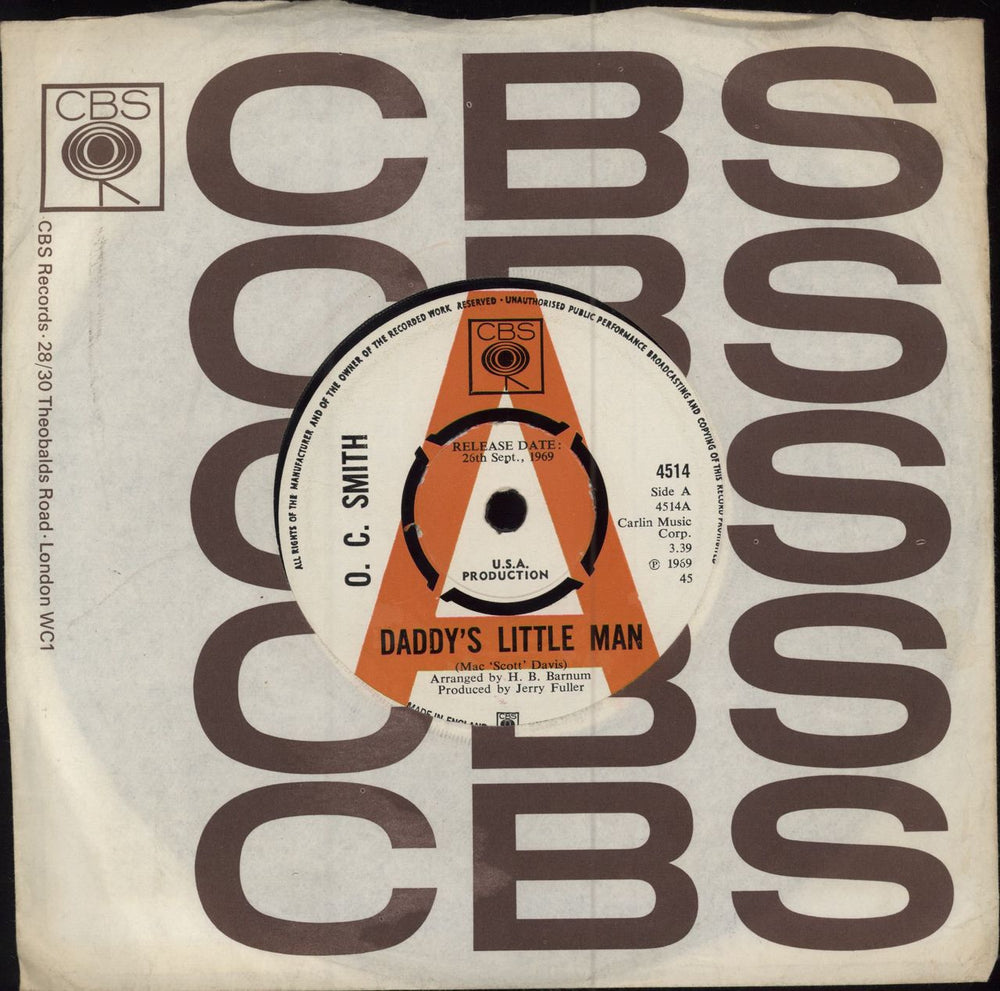 O.C. Smith Daddy's Little Man - A Label UK 7" vinyl single (7 inch record / 45) 4514