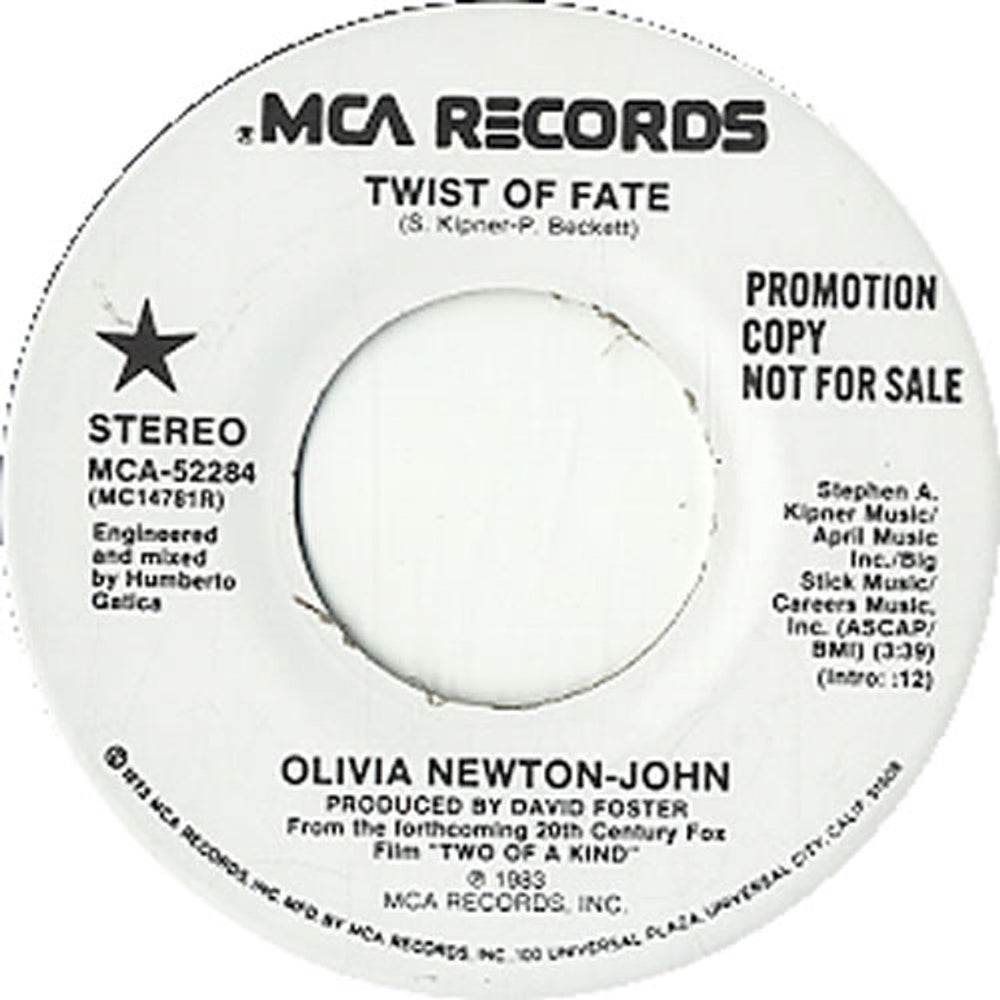 Olivia Newton John Twist Of Fate US Promo 7" vinyl single (7 inch record / 45) ONJ07TW246104