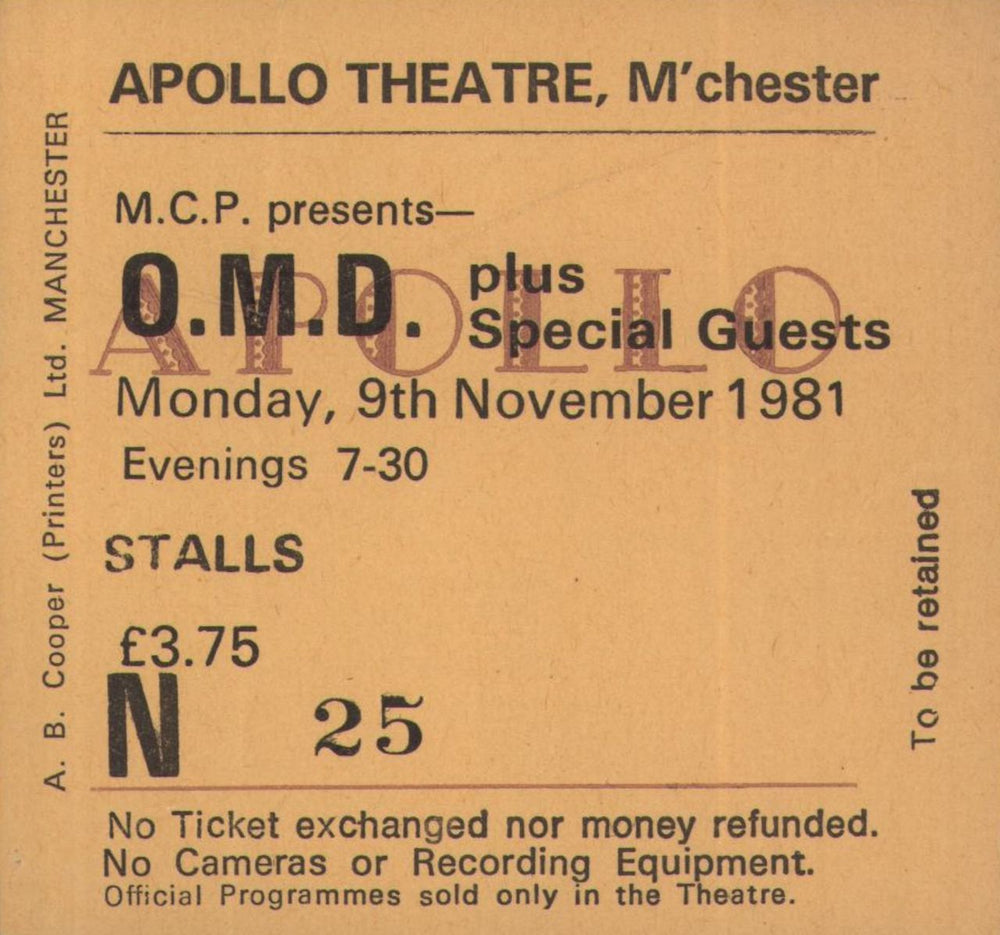 Orchestral Manoeuvres In The Dark Architecture & Morality '81 + Ticket & Insert UK tour programme