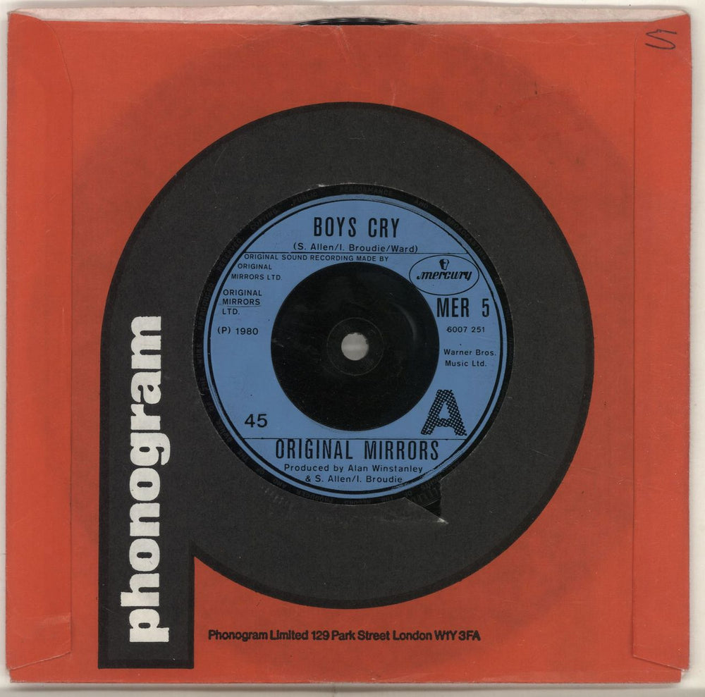 Original Mirrors Boys Cry UK 7" vinyl single (7 inch record / 45) MER5
