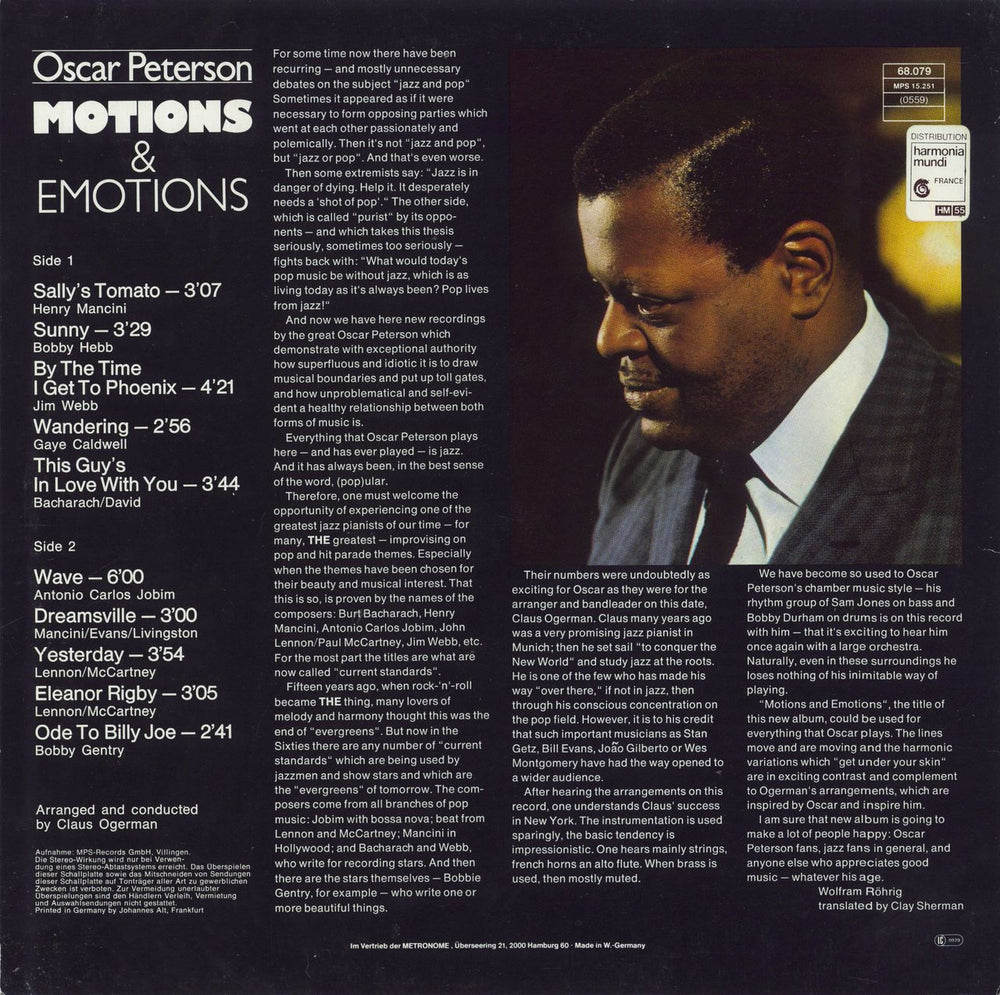 Oscar Peterson Motions & Emotions German vinyl LP album (LP record)