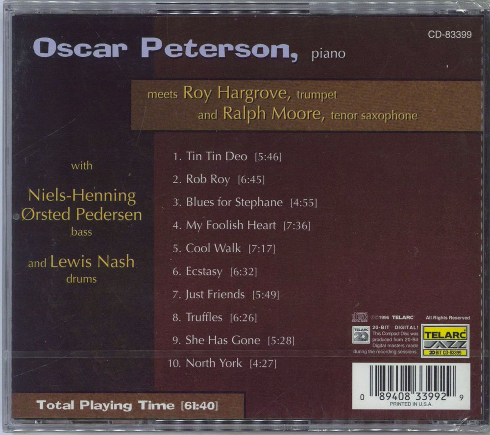 Oscar Peterson Oscar Peterson Meets Roy Hargrove And Ralph Moore US CD album (CDLP) 089408339929