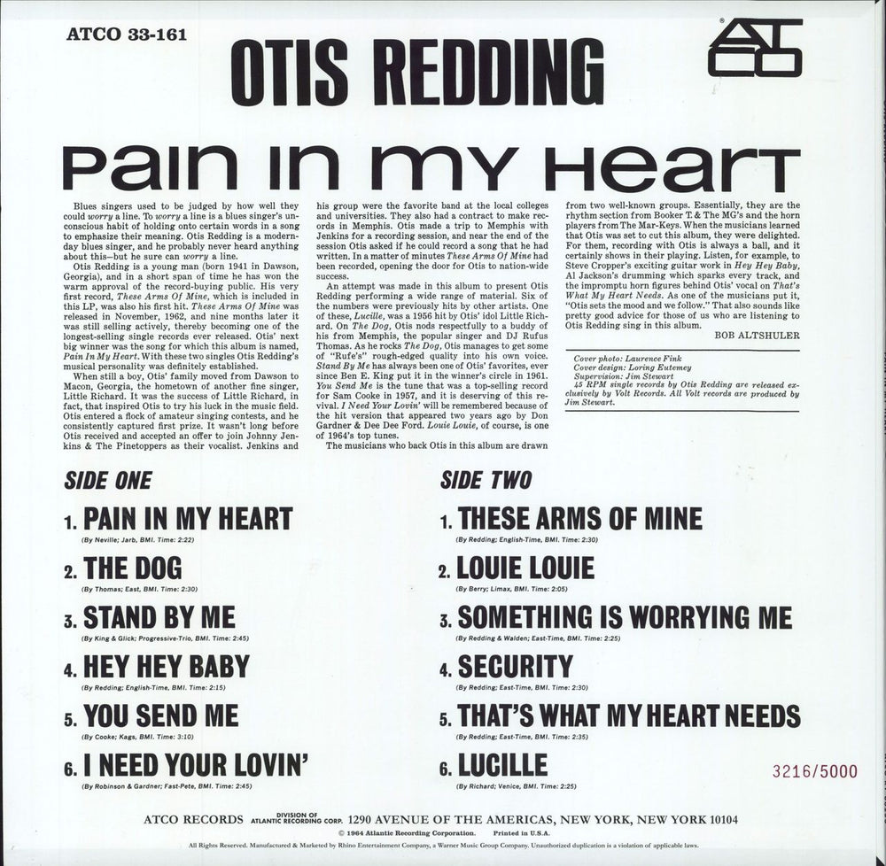 Otis Redding Pain In My Heart - 180gram Vinyl + Numbered UK vinyl LP album (LP record) 081227960896