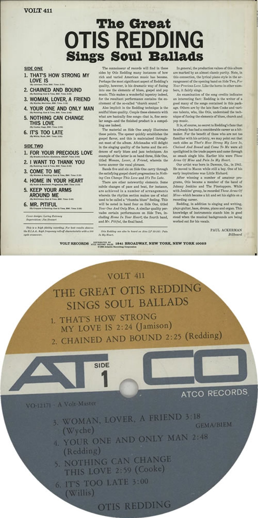 Otis Redding The Great Otis Redding Sings Soul Ballads German vinyl LP album (LP record) OTILPTH640254