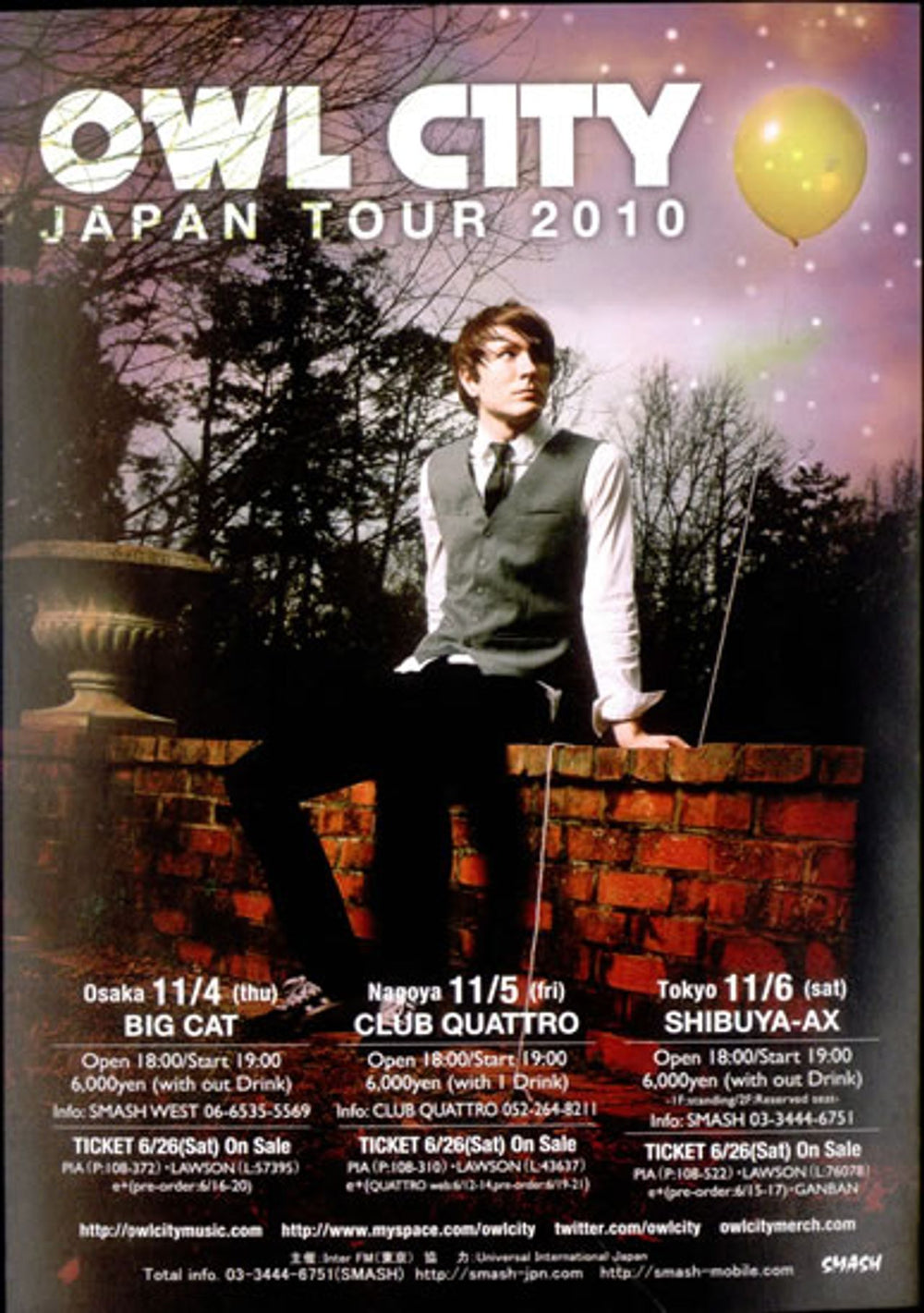 Owl City Japan Tour 2010 Japanese Promo handbill HANDBILL/FLYER