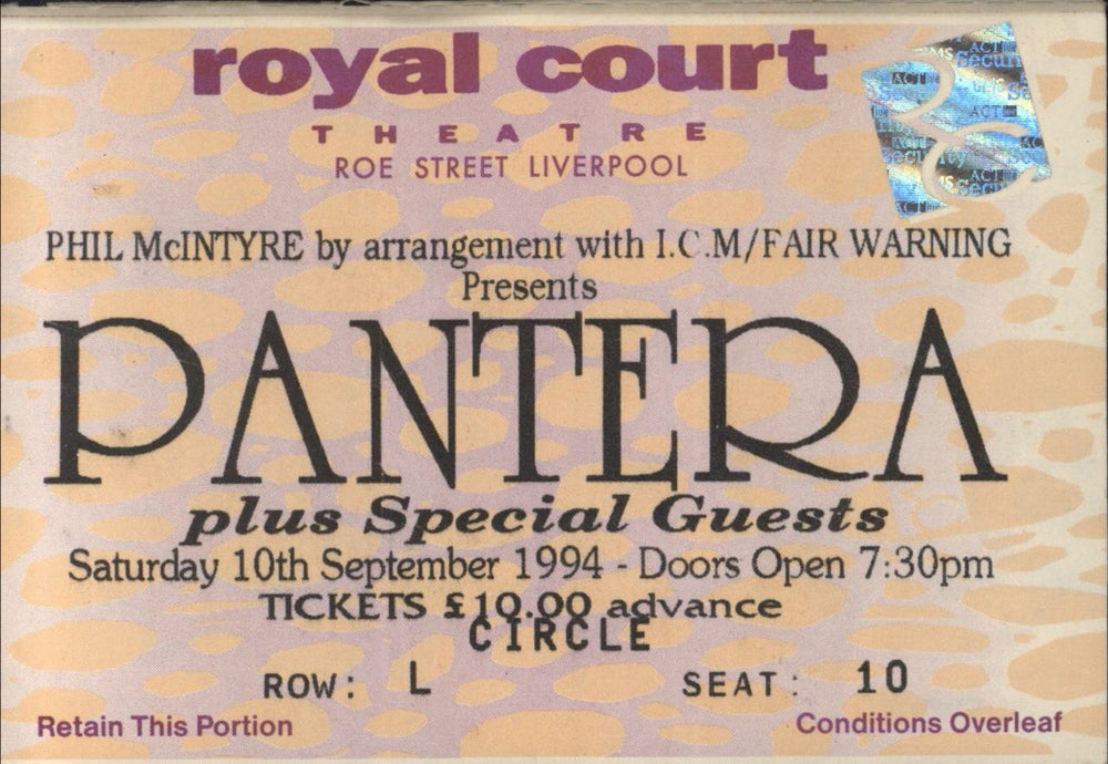 Pantera Far Beyond Driven + Ticket Stub UK tour programme