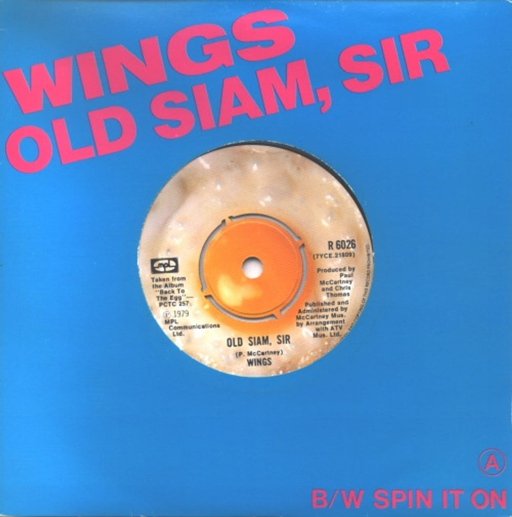 Paul McCartney and Wings Old Siam, Sir - Title Sleeve UK 7" vinyl single (7 inch record / 45) R6026