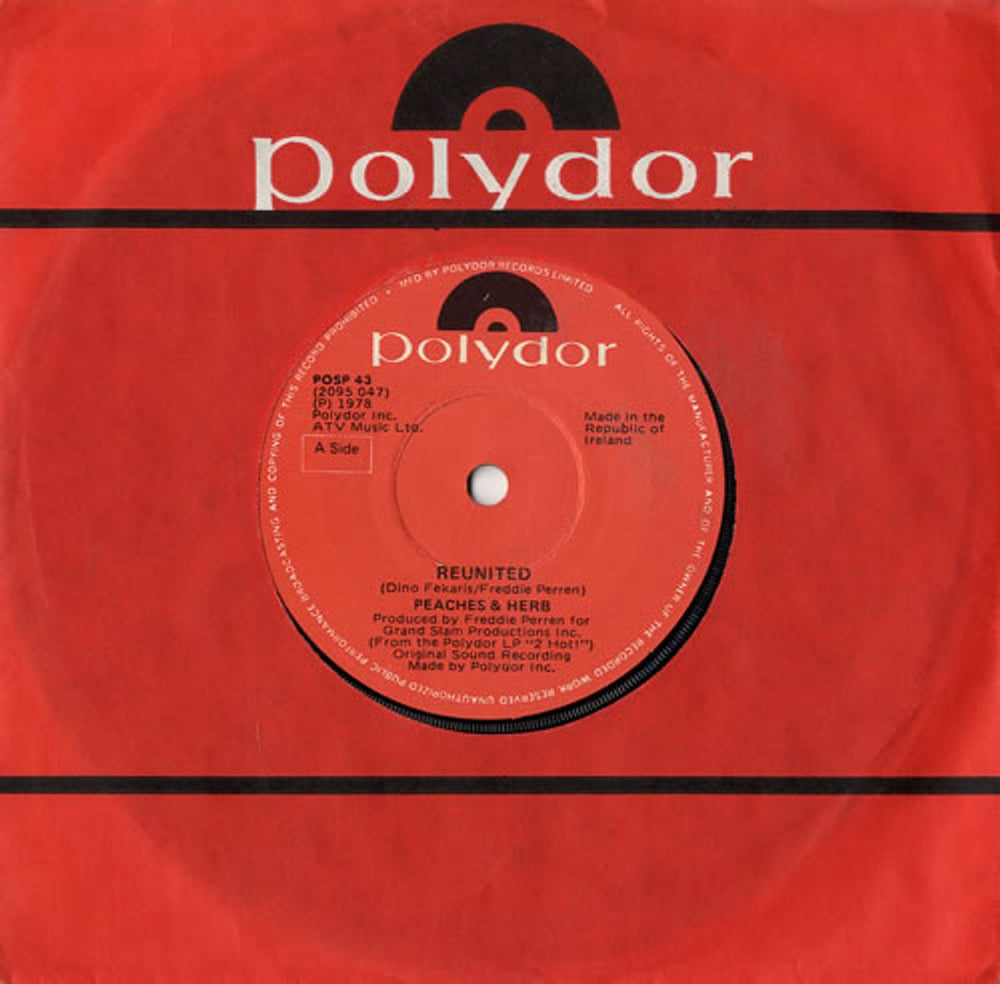 Peaches & Herb Reunited Irish 7" vinyl single (7 inch record / 45) POSP43