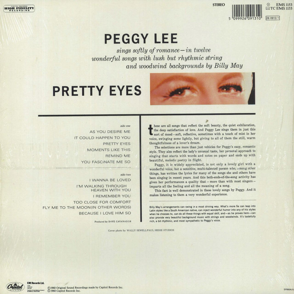 Peggy Lee Pretty Eyes UK vinyl LP album (LP record) 5099926091310