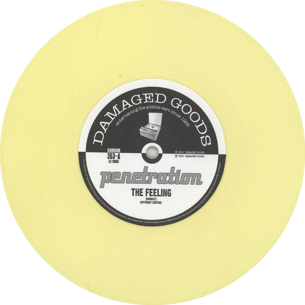 Penetration The Feeling - Yellow Vinyl UK 7" vinyl single (7 inch record / 45) PEN07TH765067