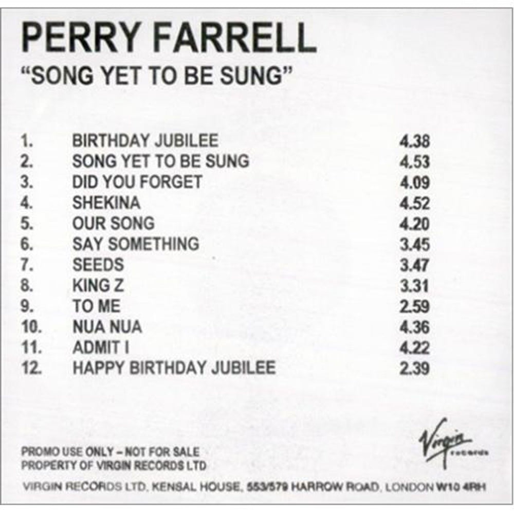 Perry Farrell Song Yet To Be Sung UK Promo CD-R acetate CD ACETATE