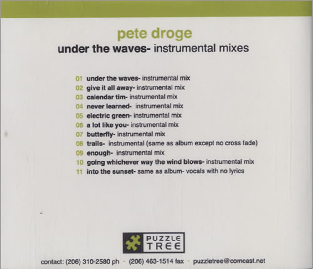 Pete Droge Under The Waves - Instrumental Mixes US Promo CD-R acetate CDR ACETATE