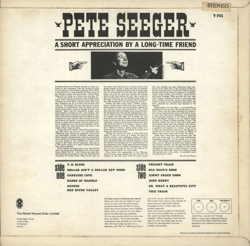 Pete Seeger Freight Train UK vinyl LP album (LP record)