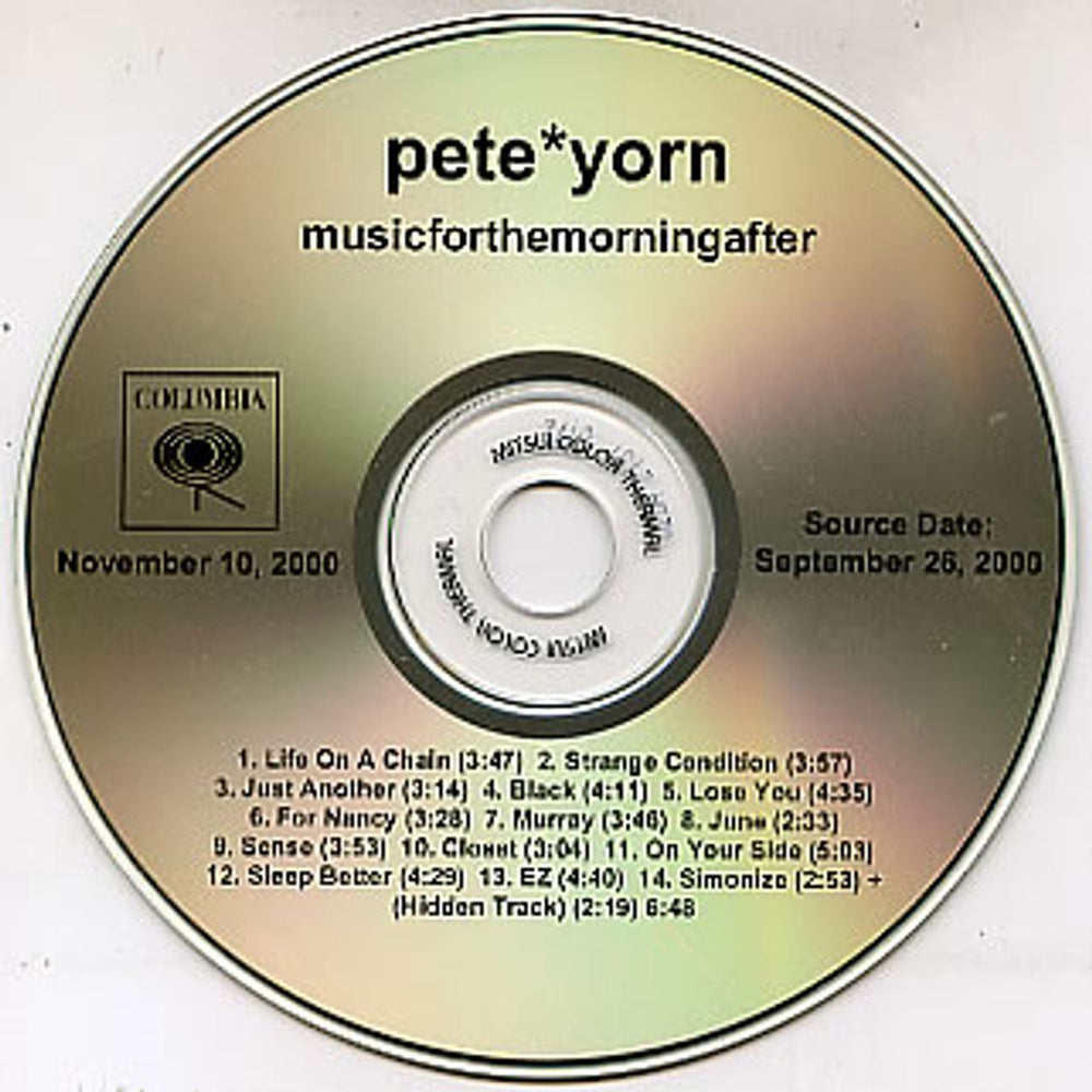 Pete Yorn Musicforthemorningafter US Promo CD-R acetate CDR ACETATE