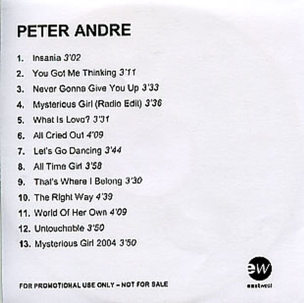 Peter Andre 13 Tracks UK Promo CD-R acetate CD-R ACETATE