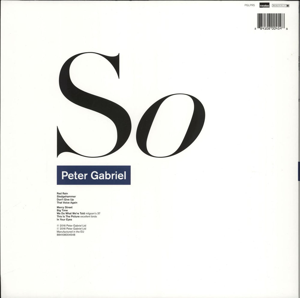 Peter Gabriel So - 180gm UK vinyl LP album (LP record) 884108004548