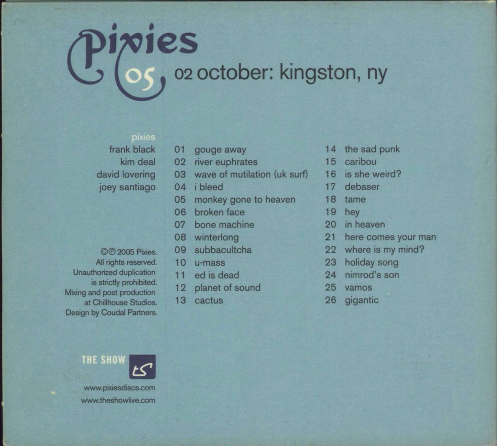 Pixies 02 October: Kingston, NY US CD album (CDLP)