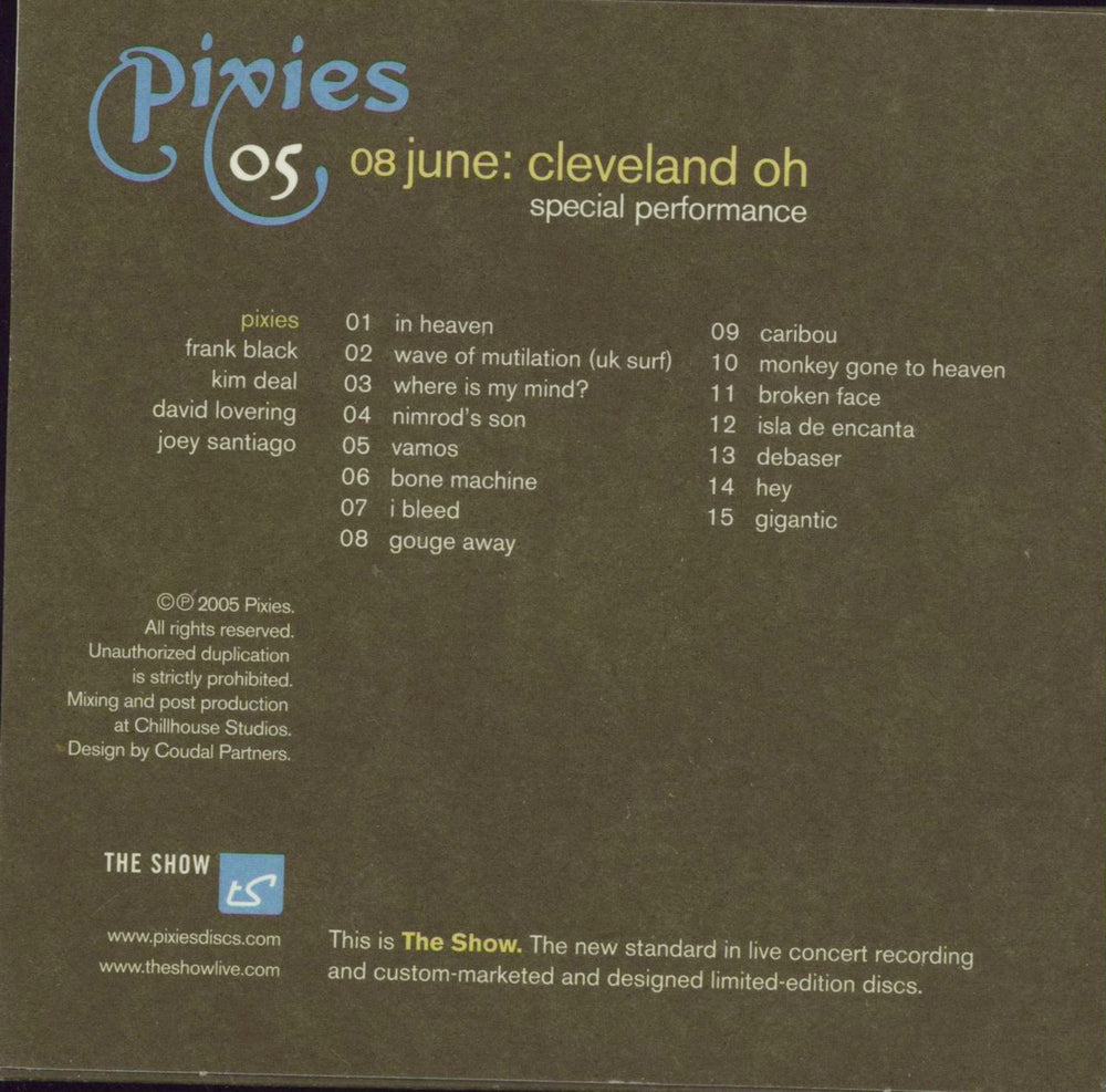 Pixies 08 June: Cleveland OH Special Performance US CD album (CDLP) PIXCDJU789856