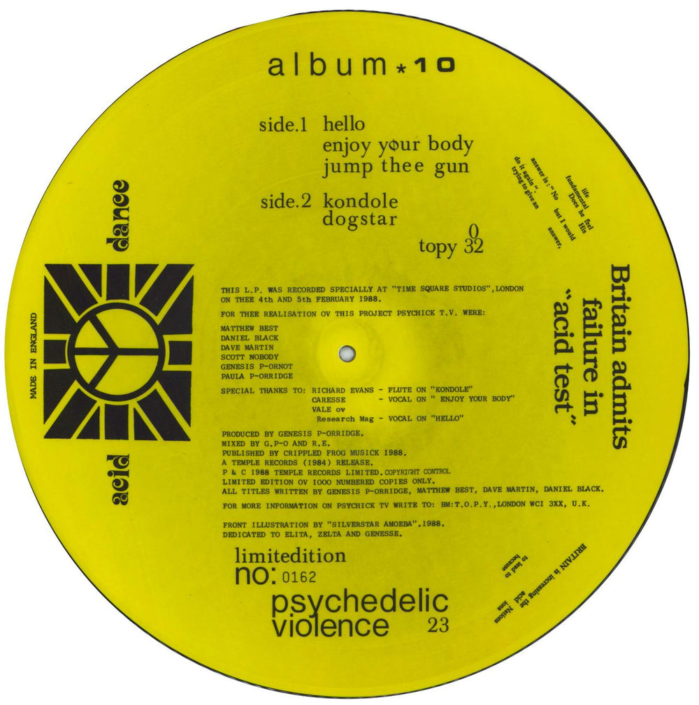 Psychic TV Album 10 UK picture disc LP (vinyl picture disc album)