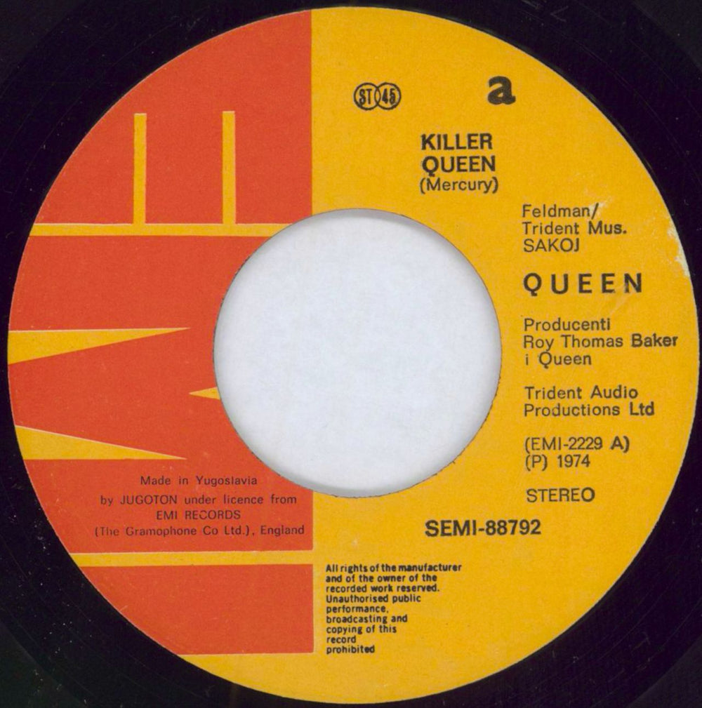 Queen Killer Queen Yugoslavian 7" vinyl single (7 inch record / 45) QUE07KI789896