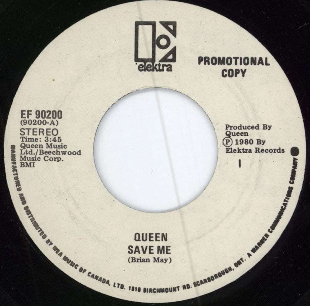 Queen Save Me Canadian Promo 7" vinyl single (7 inch record / 45) EF90200