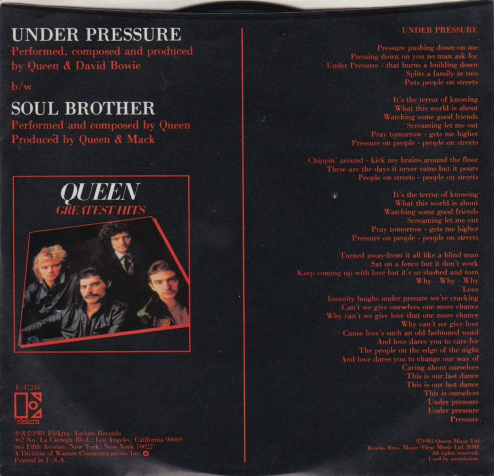 Queen Under Pressure + P/S US 7" vinyl single (7 inch record / 45) QUE07UN58199