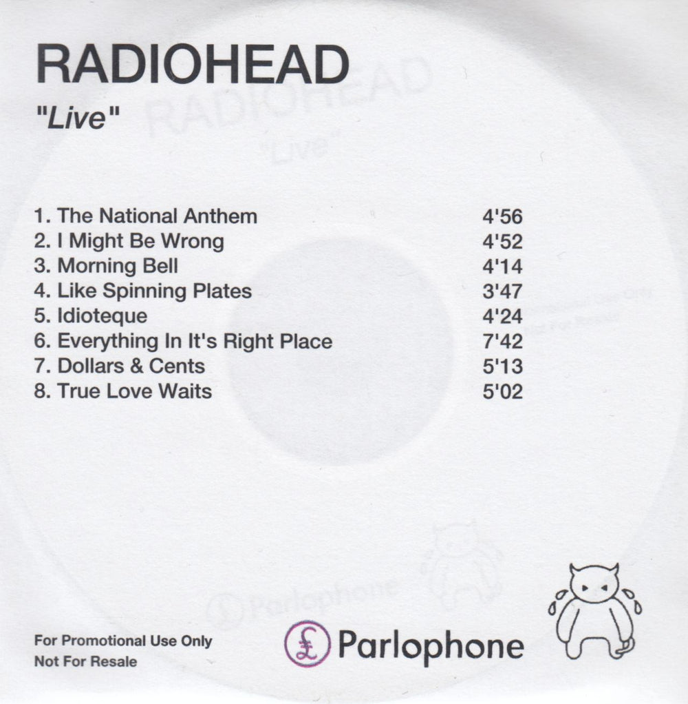 Radiohead Live UK Promo CD-R acetate CD ACETATE