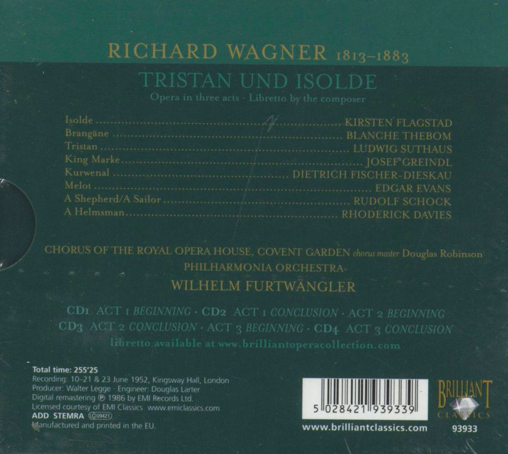 Richard Wagner Tristan und Isolde UK 4-CD album set 5028421939339