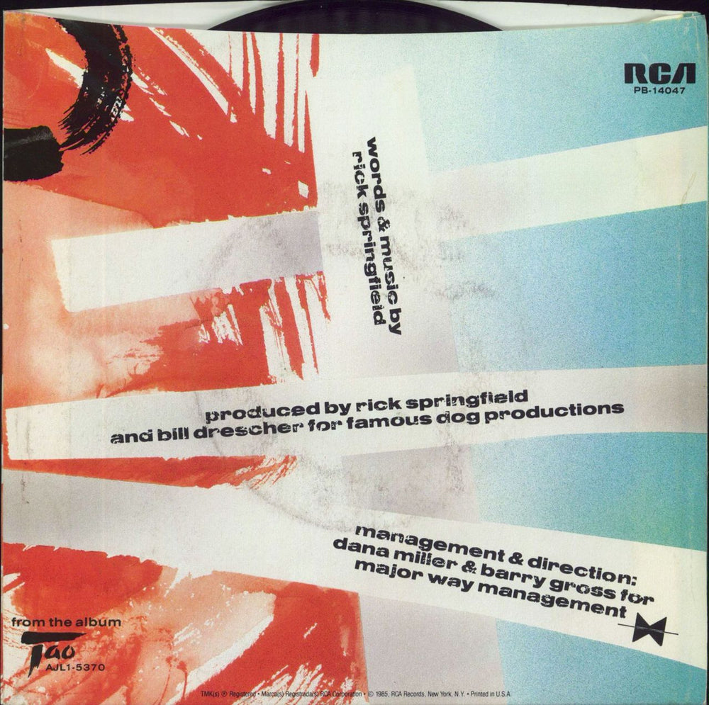 Rick Springfield Celebrate Youth US 7" vinyl single (7 inch record / 45)