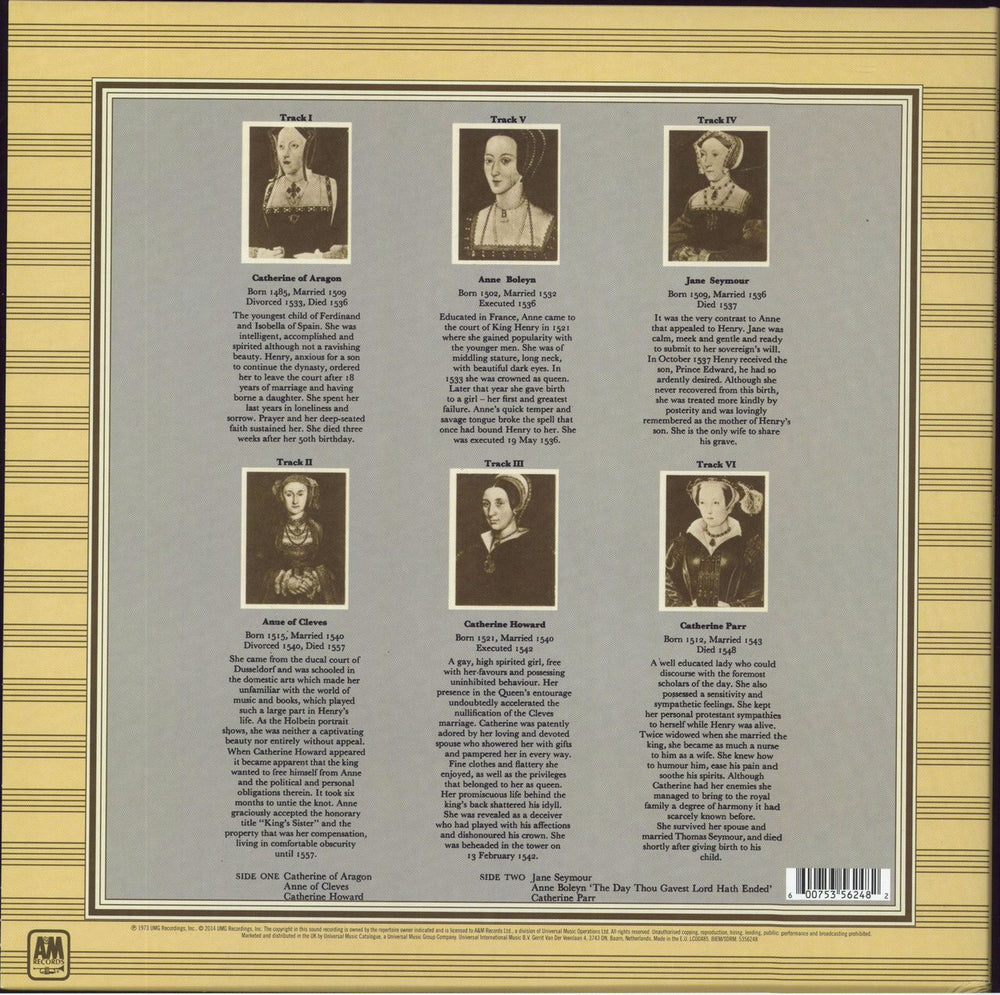 Rick Wakeman The Six Wives Of Henry VIII UK vinyl LP album (LP record) 600753562482