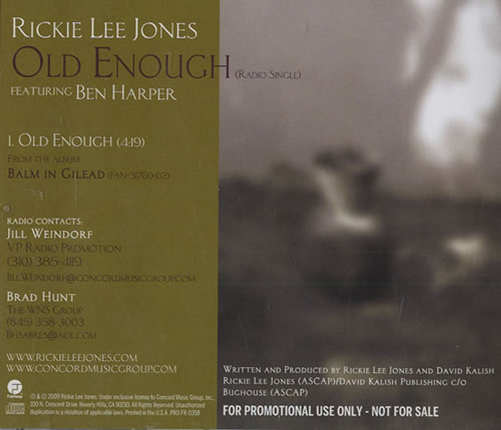 Rickie Lee Jones Old Enough US Promo CD single (CD5 / 5") PRO-FR-0358