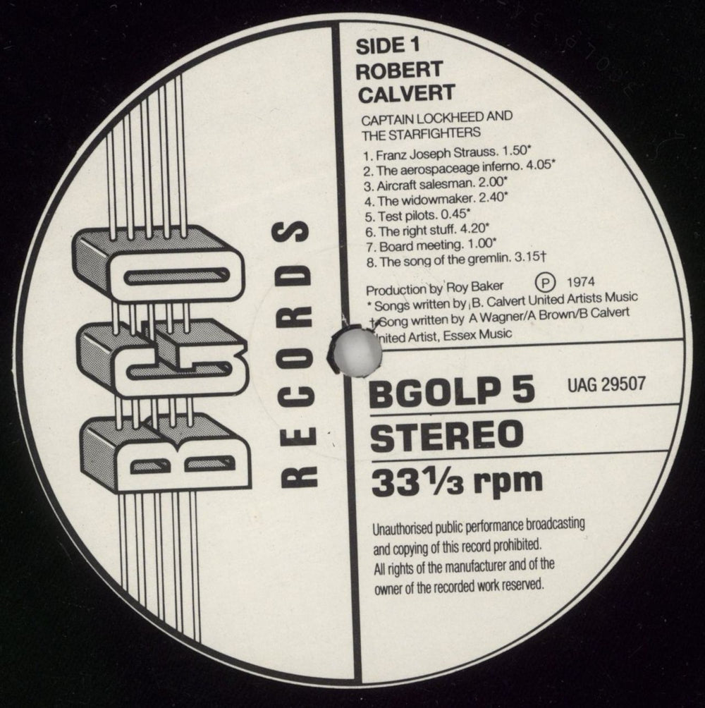 Robert Calvert Captain Lockheed And The Starfighters UK vinyl LP album (LP record) CLVLPCA372100