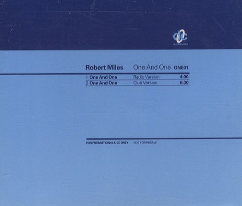 Robert Miles One And One UK Promo CD single (CD5 / 5") ONE01