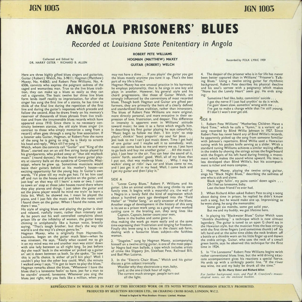 Robert Pete Williams  Angola Prisoner's Blues UK vinyl LP album (LP record)