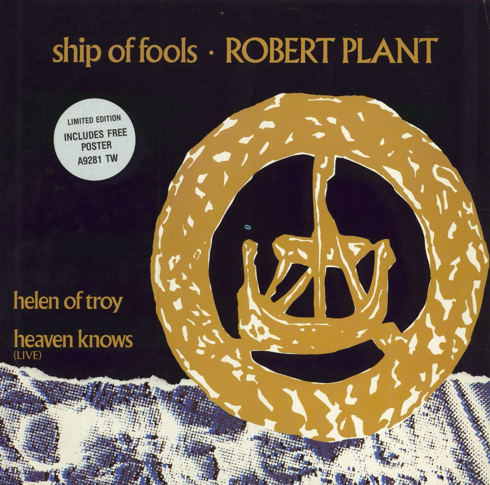 Robert Plant Ship Of Fools + Poster UK 12" vinyl single (12 inch record / Maxi-single) A9281TW