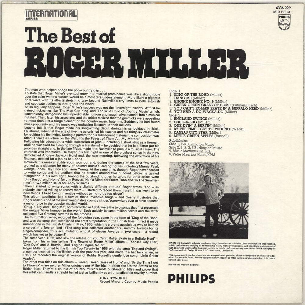 Roger Miller (Country) The Best Of Roger Miller UK vinyl LP album (LP record)