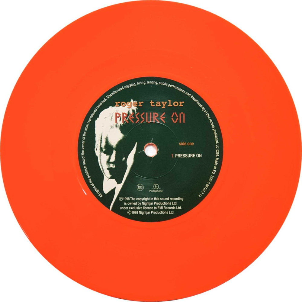 Roger Taylor Pressure On - Orange Vinyl + Numbered Sleeve UK 7" vinyl single (7 inch record / 45) ROG07PR122074