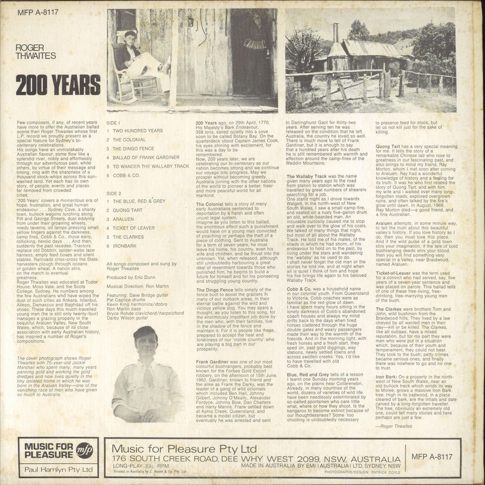 Roger Thwaites 200 Years Australian vinyl LP album (LP record)