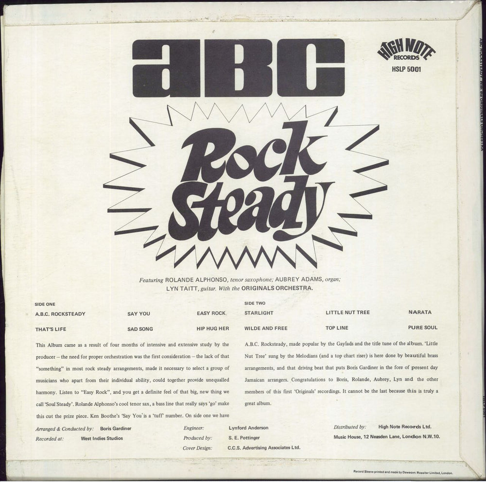 Roland Alphonso ABC Rocksteady UK vinyl LP album (LP record)