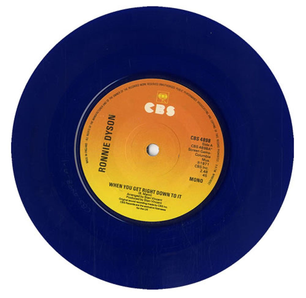 Ronnie Dyson When You Get Right Down To It - Blue Vinyl UK 7" vinyl single (7 inch record / 45) R5N07WH564484