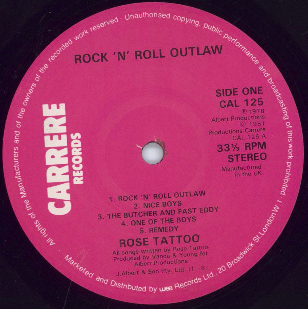 Rose Tattoo Rock 'N' Roll Outlaws UK vinyl LP album (LP record) RTALPRO575439